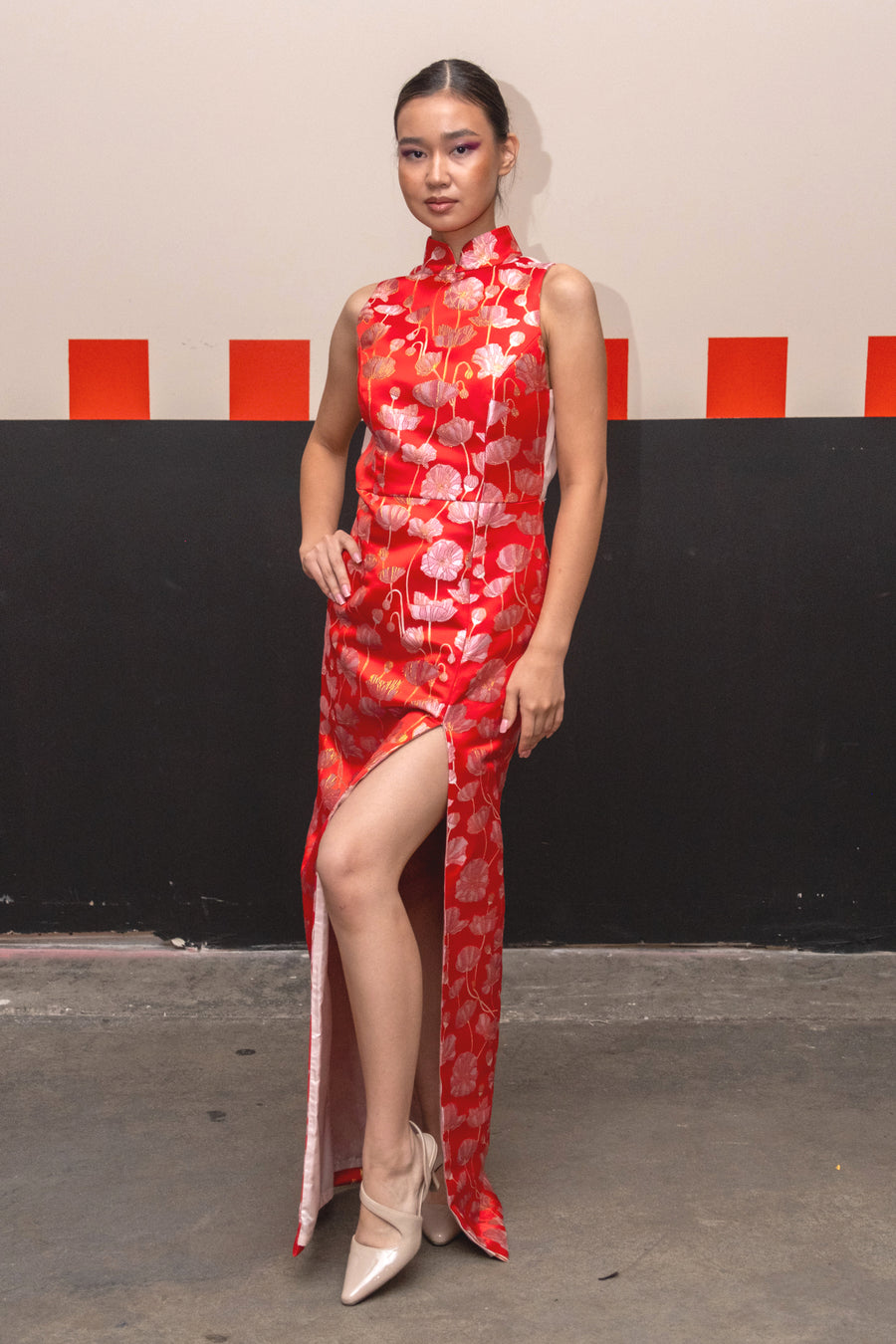Brocade Open-Back Cheongsam Column Dress Kimera Brocade Open-Back Cheongsam Column Dress Kimera
