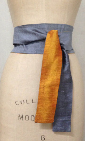 Slate Blue and Saffron Reversible Sash