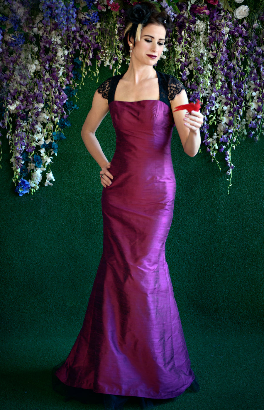 Magenta Shantung and Lace Queen Anne Gown, size X-small Kimera Magenta Shantung and Lace Queen Anne Gown, size X-small Kimera