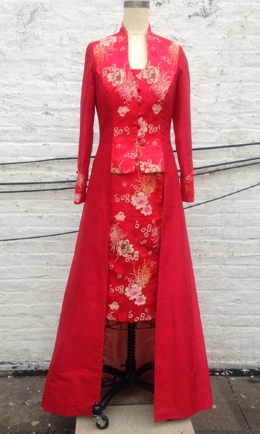 Long Shantung & Brocade Evening Coat Kimera Long Shantung & Brocade Evening Coat Kimera