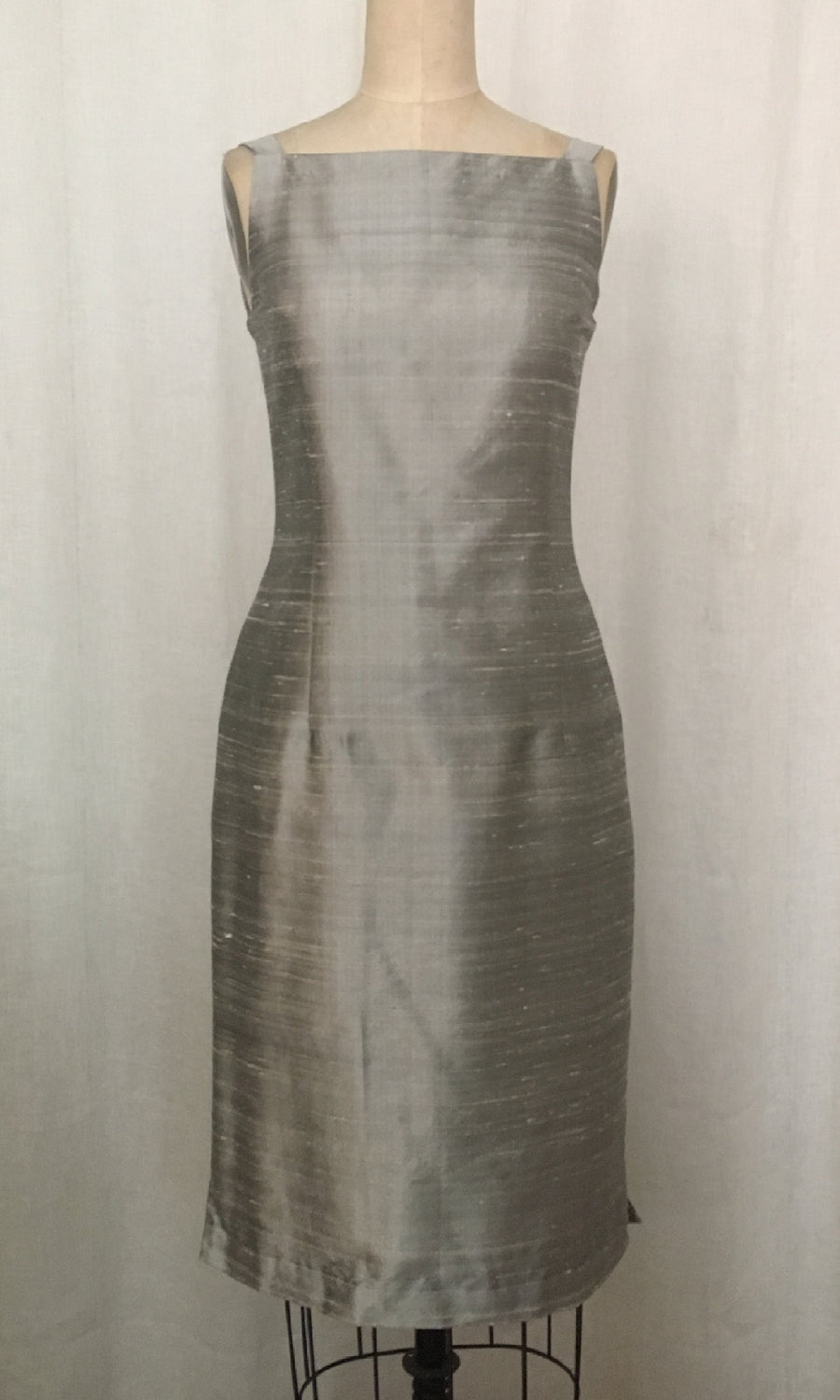 Pewter Classic Shantung Sheath Dress, size X-small