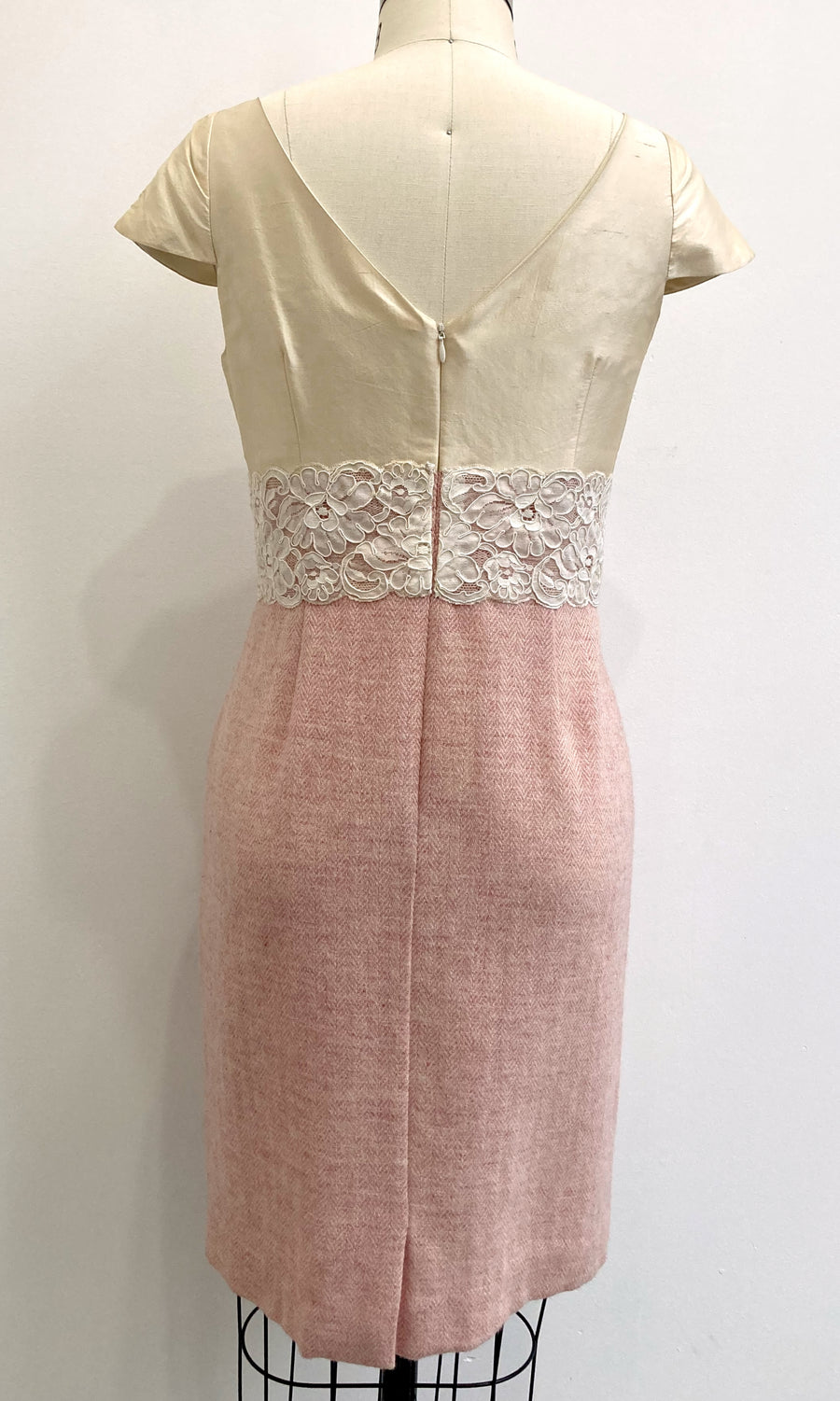 Ivory & Blush Mixed Media Sheath Dress, size Medium