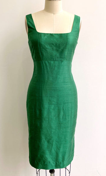 Jade Scoopneck Fitted Shantung Dress, size Medium