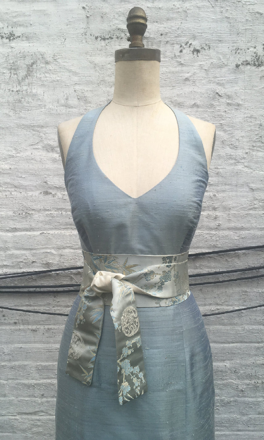 Blue Gray Long Classic Halter Trumpet Gown, size Large