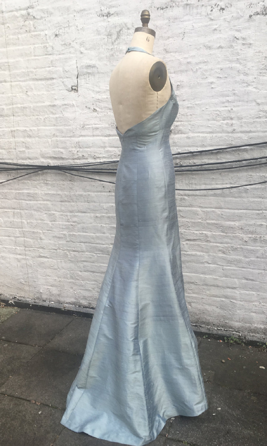 Blue Gray Long Classic Halter Trumpet Gown, size Large