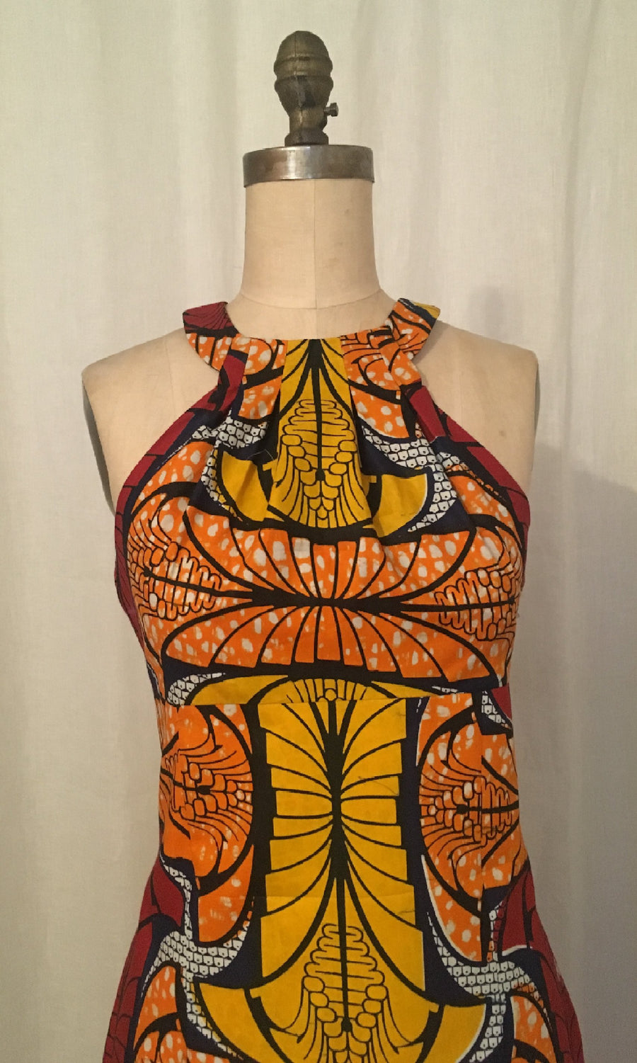 African Print Grecian Halter Dress, size Small