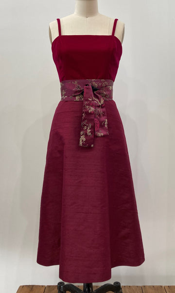 Wine Velvet & Shantung Cami Brianna Dress,, size Medium