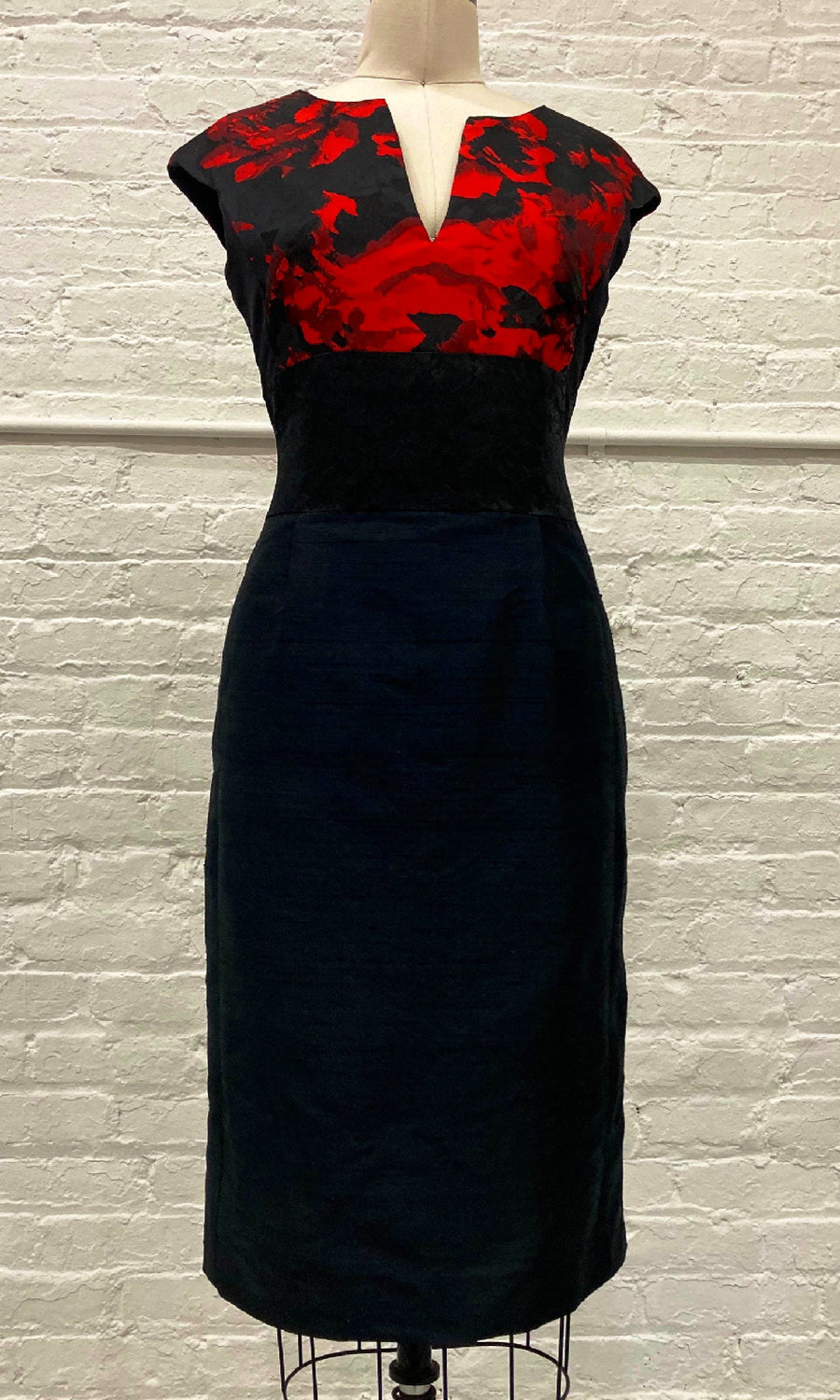 mixed media bodycon dress fit and flare midi dress formal Misook Women's Woven Mixed Media Midi Dress