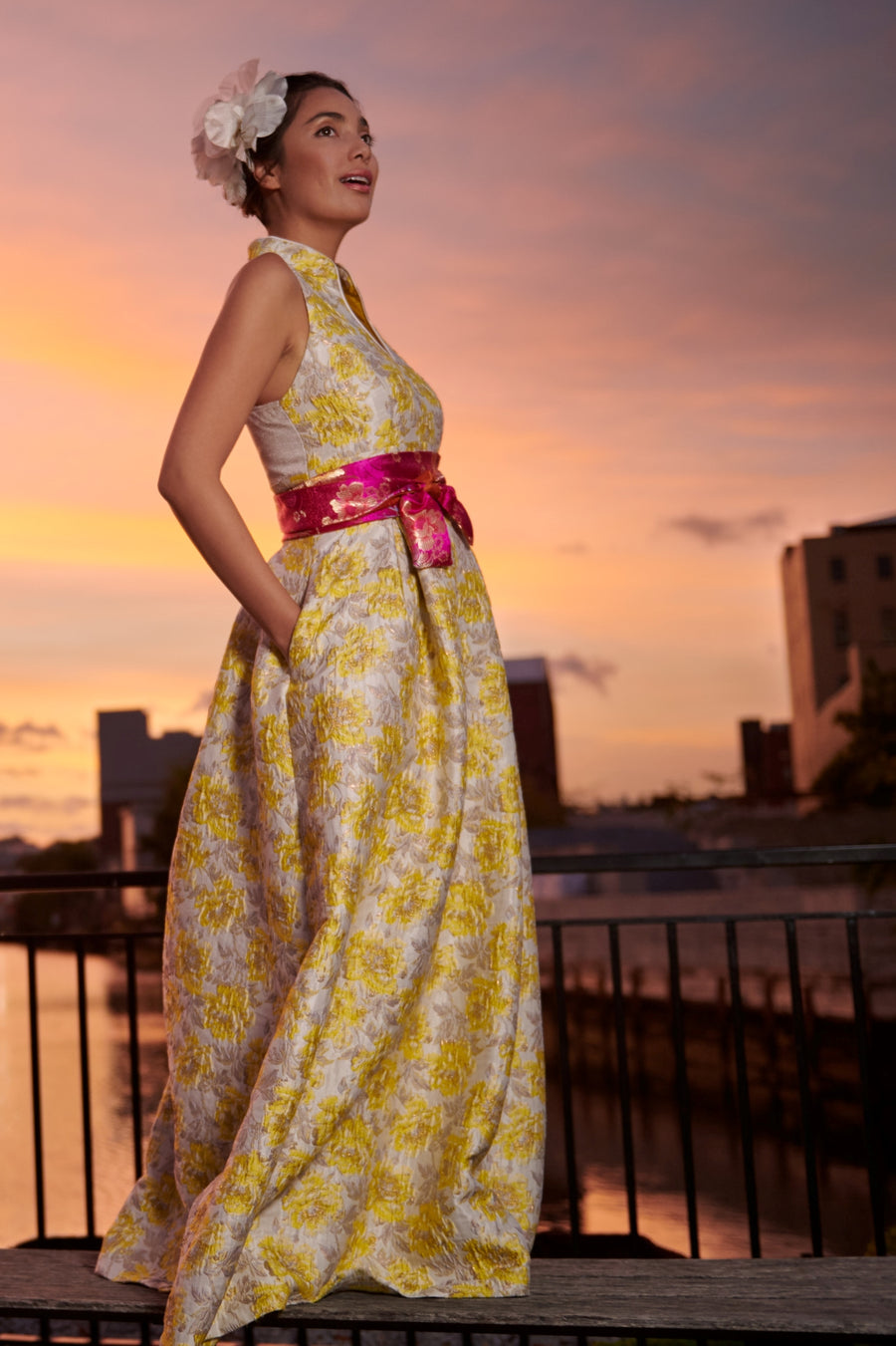 Yellow Rose Brocade Ball Gown, size Small