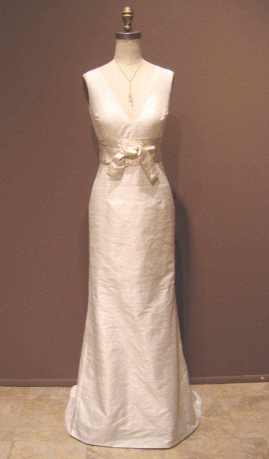 Deep V Simple Shantung Wedding Dress