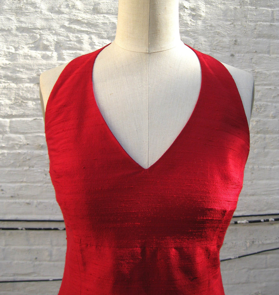 Halter Cocktail A-line Shantung Dress Halter Cocktail A-line Shantung Dress