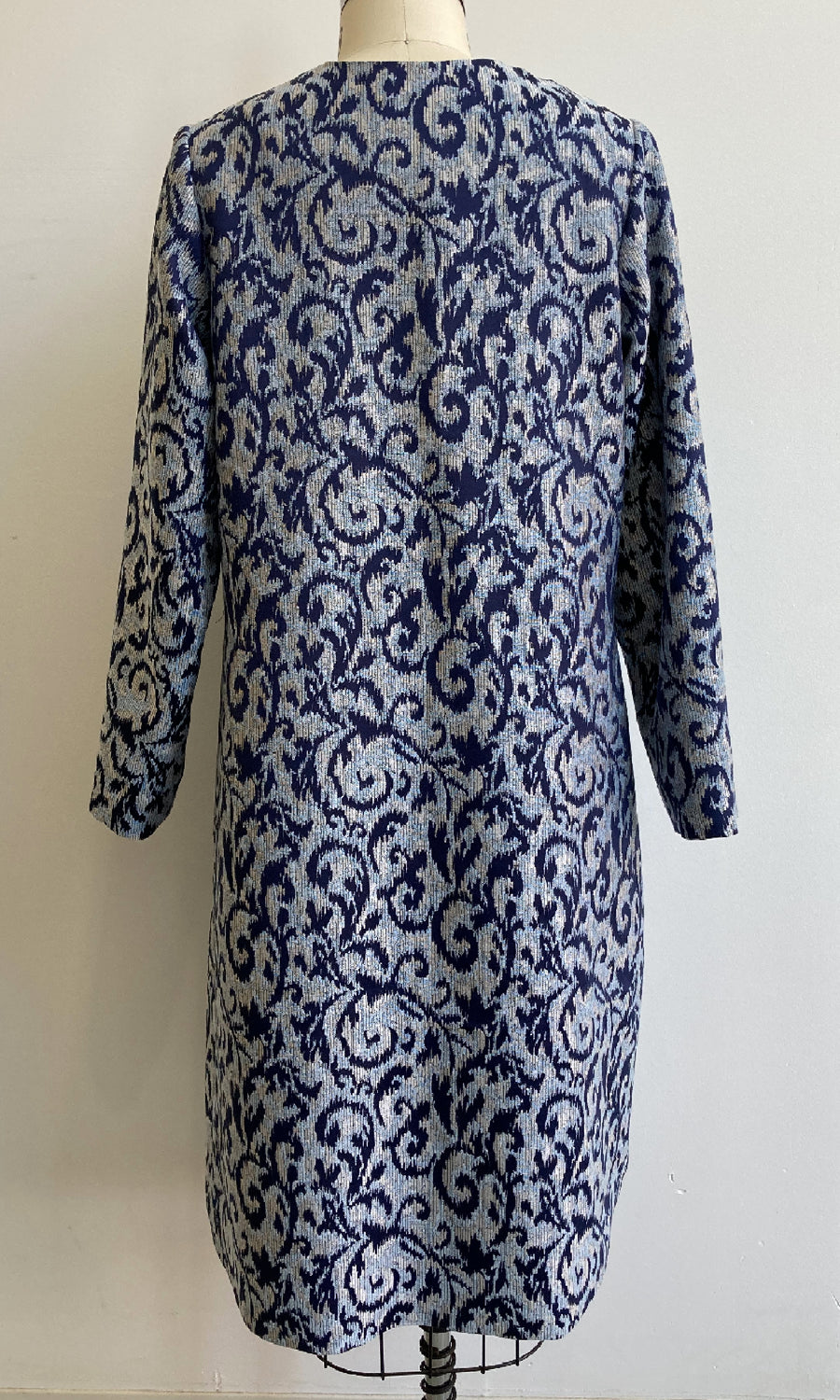 Blue Ikat Mid-length Coat, size Medium