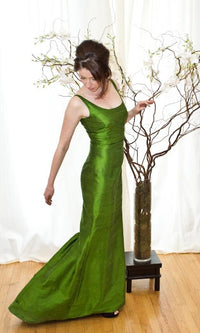 slim fit dress slacks Green Satin A-Line Long Formal Dress, Green Junior Prom Dress US 10 / Custom Color main image 0