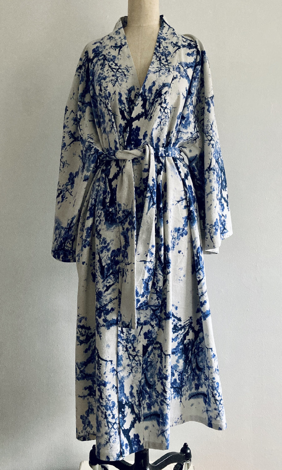 Blue Ink Printed Linen Kimono