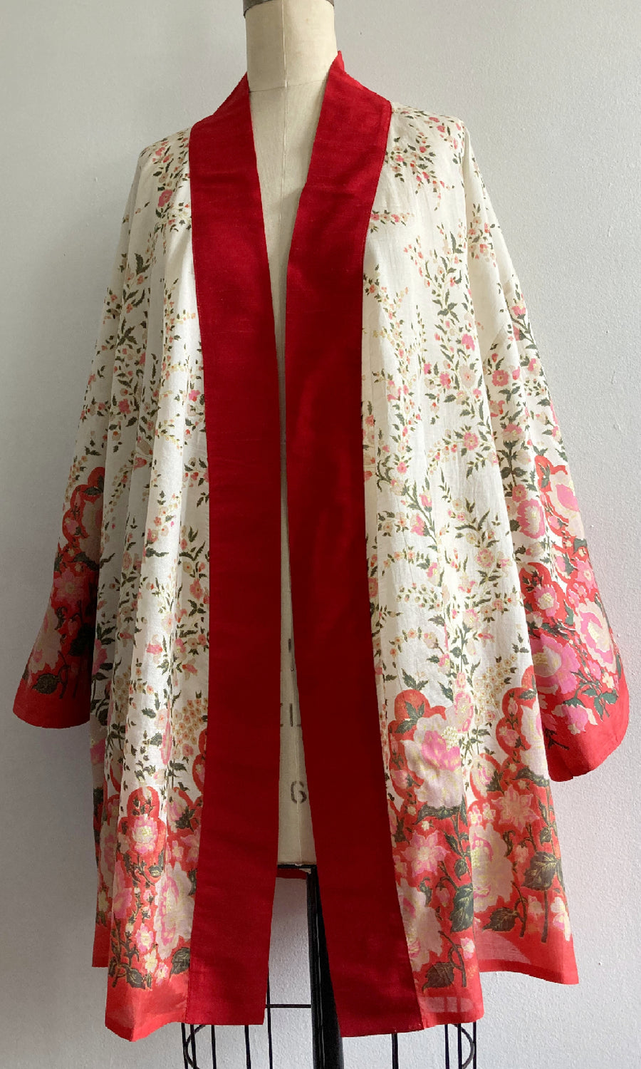 Upcycled Red Floral Sari Kimono